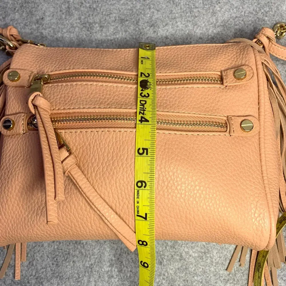 NWT Massini Crossbody Bag Peach Pink Vegan Leather With Fringe Gold Hardware